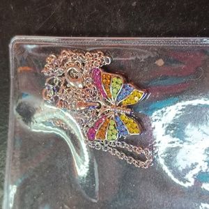 Rainbow butterfly necklace new